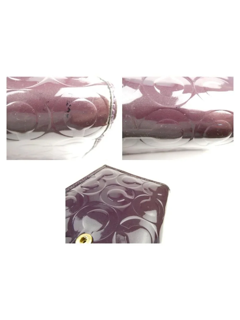 Coach Signature Purple Patent Leather Checkbook Trifold Wallet - Picture 11 of 14